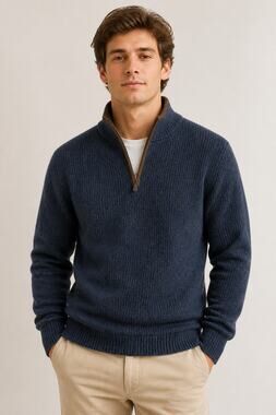 L.L.Bean Men's Navy Merino Wool Half Zip Sweater M
